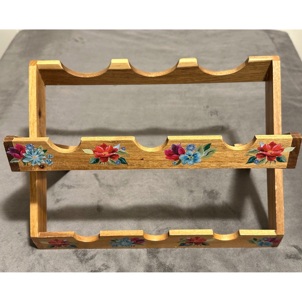 Pioneer Woman Wooden 4-Bottle Wine Rack Floral Acacia Wood Countertop Storage